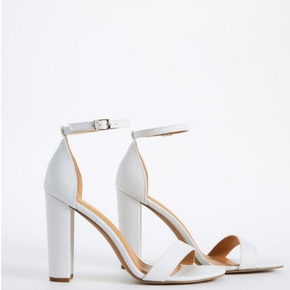 JustFab block-heeled sandal w/ adjustable buckle. 4” heel